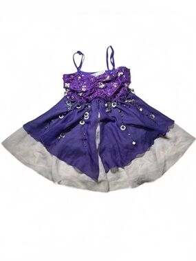 VTG Glamour Costumes Purple Fairy Dress Beaded Sequin Layered Dance Pageant Y2K